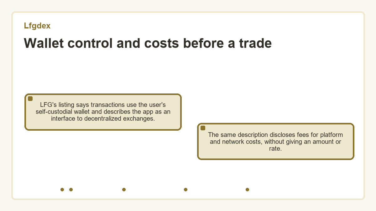 Illustration: Wallet control and costs before a trade (Lfgdex)